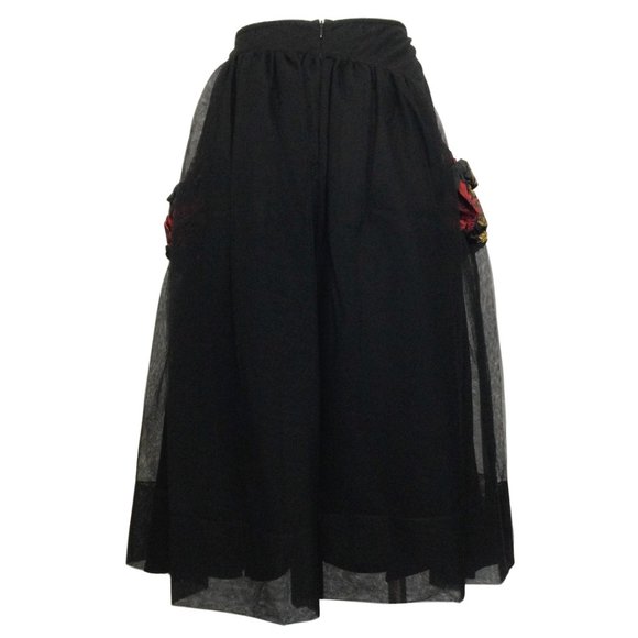 Simone Rocha Black Tulle with Red / Gold Brocade with Ruched Pockets Skirt - Picture 3 of 4